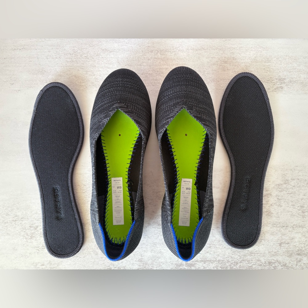 Rothy’s Women’s Black Heathered Round Toe The Flat Ballet Loafers-Size: 9-EUC - Picture 7 of 7